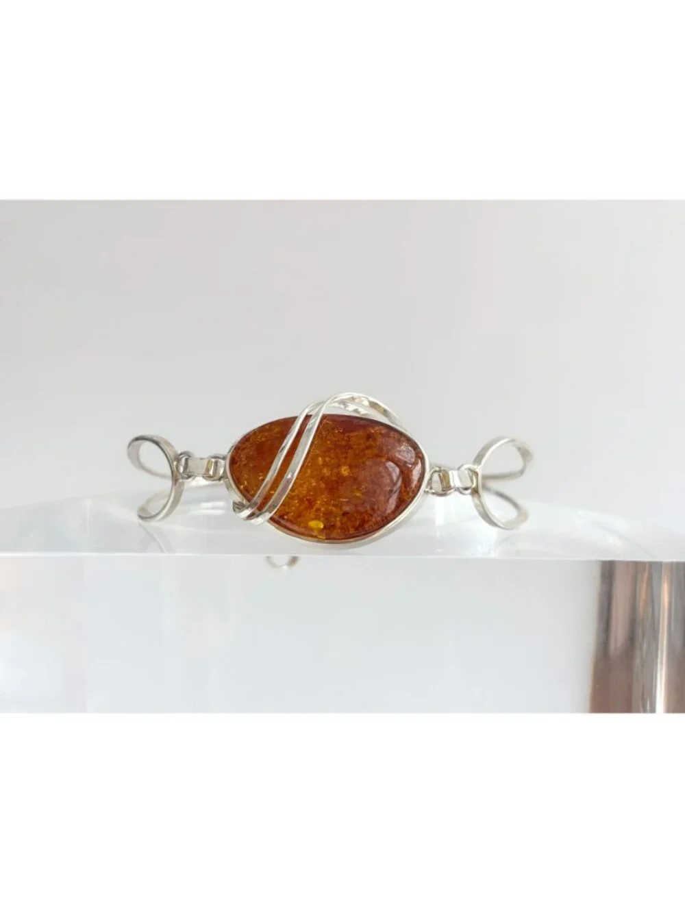 Baltic Amber Modernist Swirly Vintage Sterling Silver 925 Bangle Bracelet